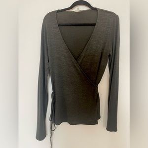 Aritzia Wilfred Free Olive Green Side-Tie Ballet Style Long Sleeve Top